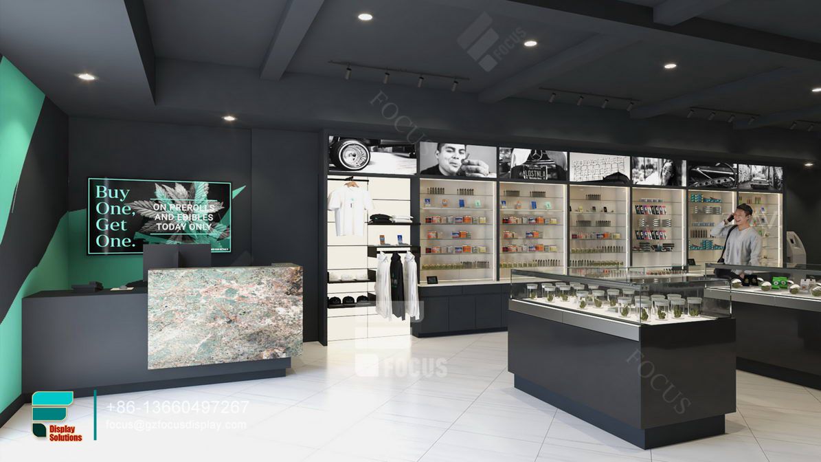 retail dispensary glass display shelf tobacco stand