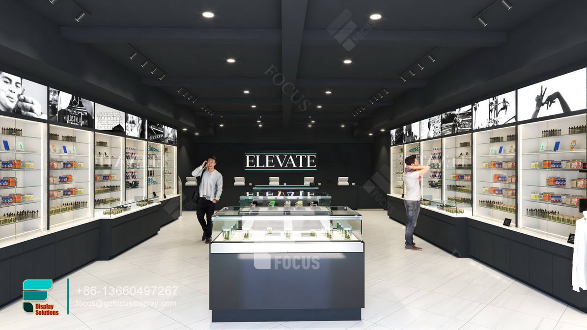 retail dispensary glass display shelf tobacco stand