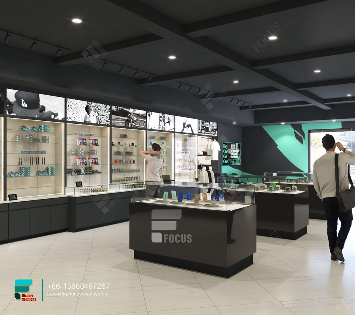 retail dispensary glass display shelf tobacco stand