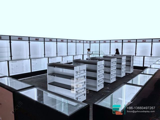 Dispensary Shelves Glass Front Counter Glass Display Cabinet