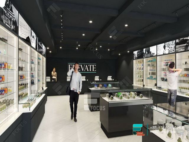 Retail Dispensary Glass Display Shelf Tobacco Stand