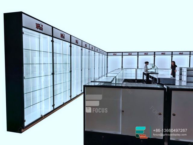 Dispensary Shelves Glass Front Counter Glass Display Cabinet