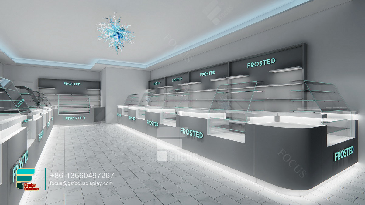 cannabis dispensary interior design glass display cabinet led