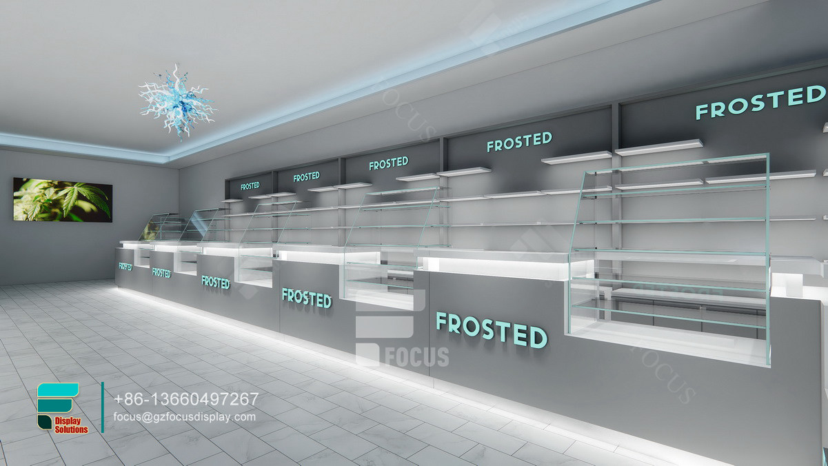 cannabis dispensary interior design glass display cabinet led