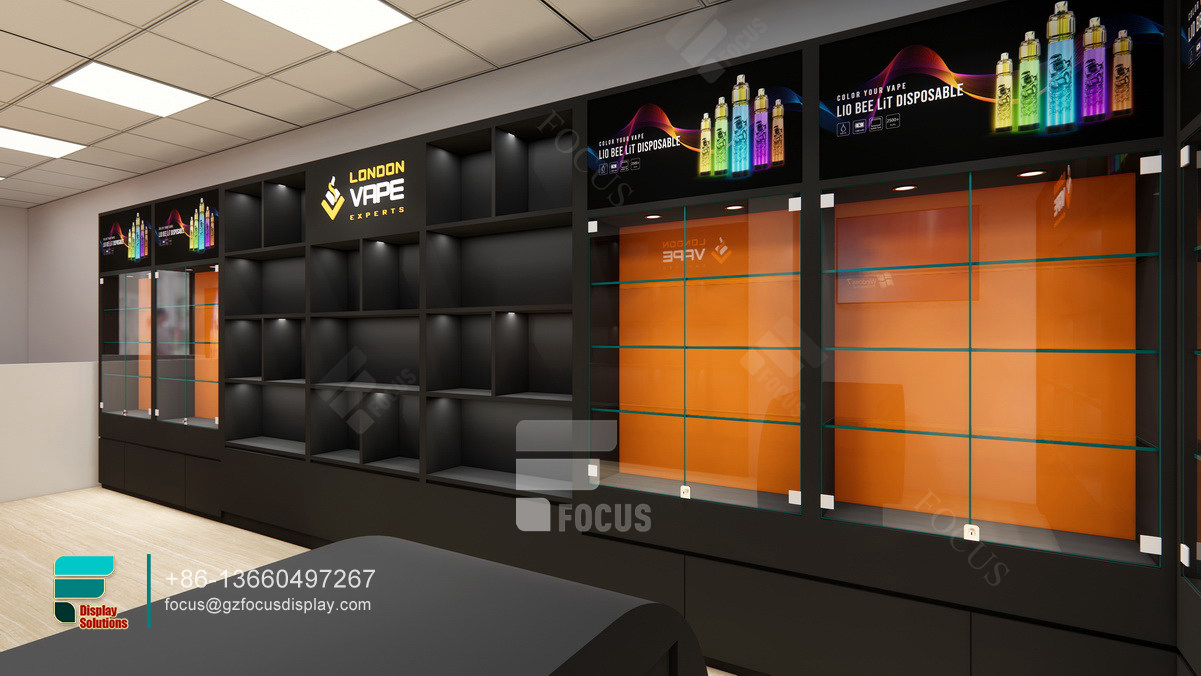 customized cigarette display display wall case glass cabinet