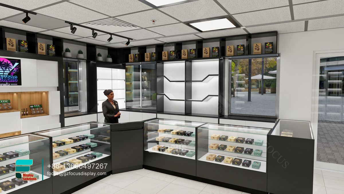 e cigarette display glass wall display vape shop design