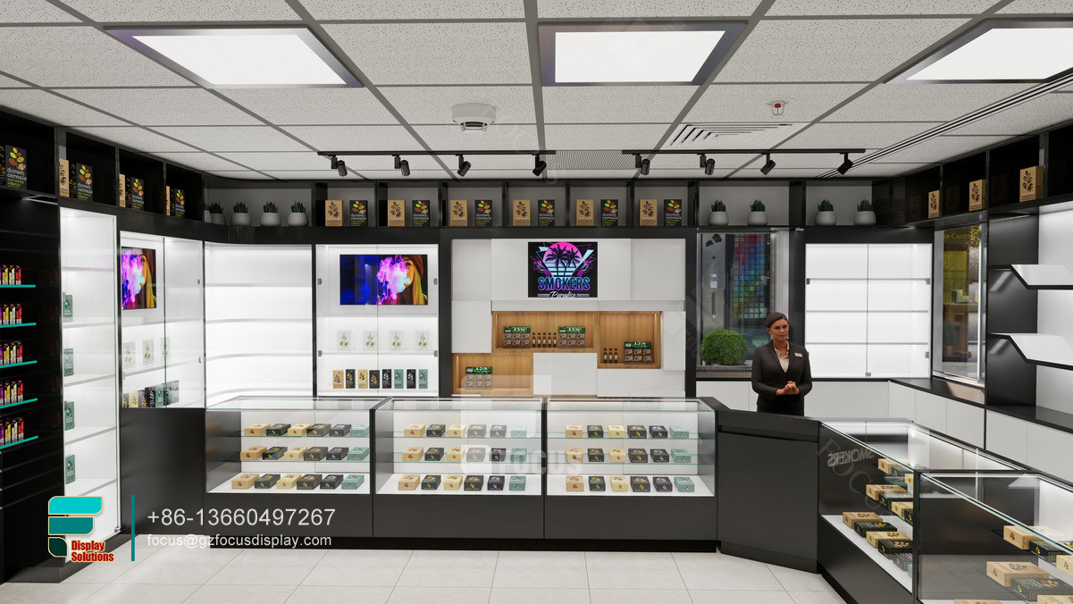 e cigarette display glass wall display vape shop design