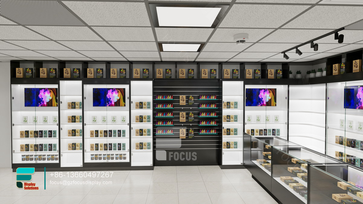 e cigarette display glass wall display vape shop design