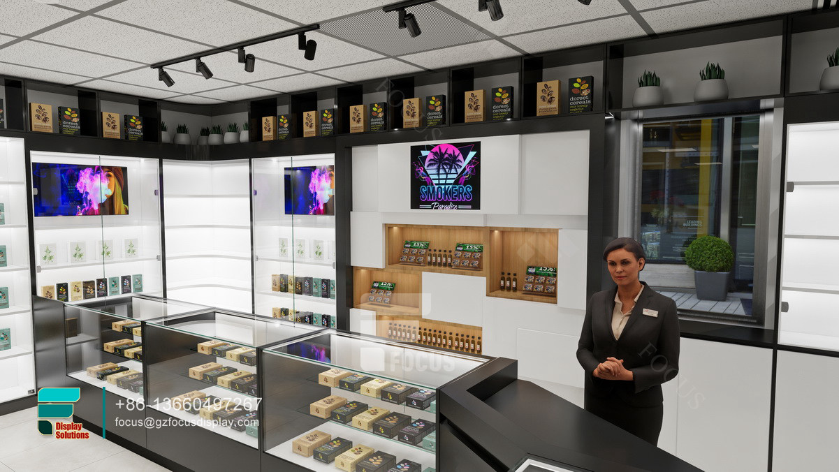 e cigarette display glass wall display vape shop design