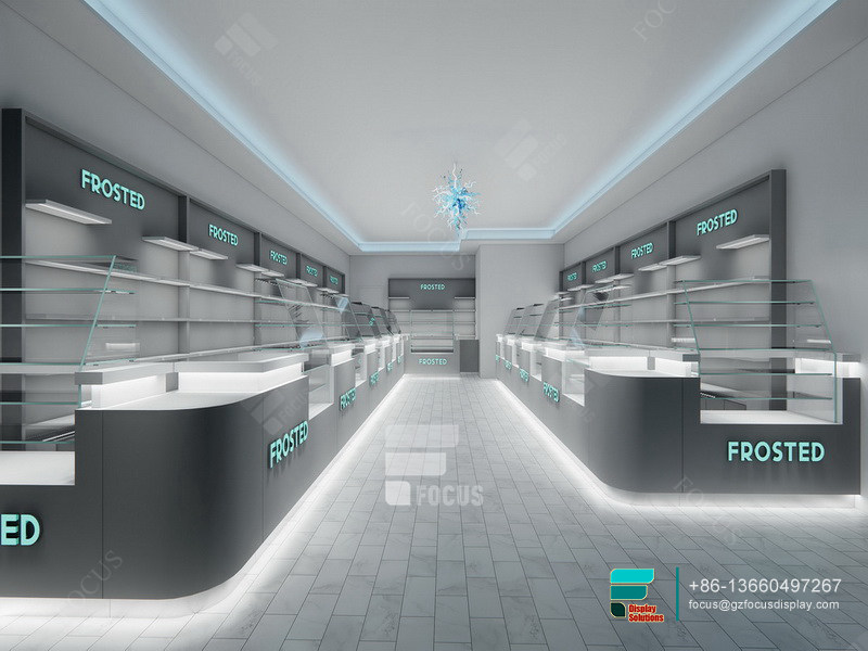 Cannabis Dispensary Interior Design Glass Display Cabinet LED