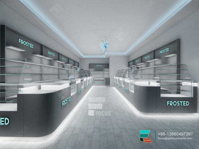 Cannabis Dispensary Interior Design Glass Display Cabinet LED