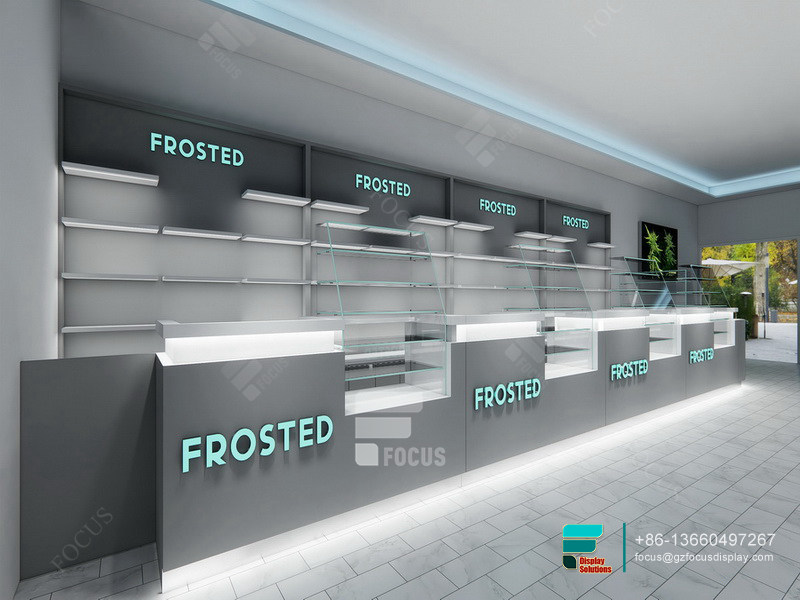Cannabis Dispensary Interior Design Glass Display Cabinet LED