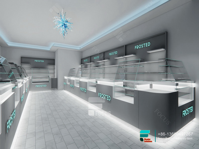 Cannabis Dispensary Interior Design Glass Display Cabinet LED