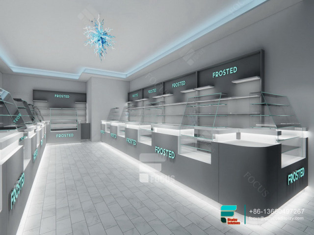 Cannabis Dispensary Interior Design Glass Display Cabinet LED