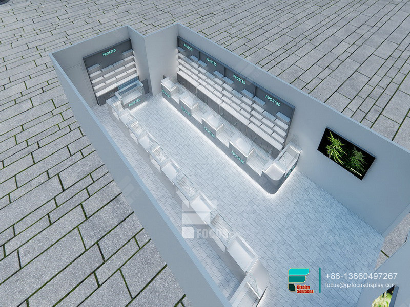 Cannabis Dispensary Interior Design Glass Display Cabinet LED