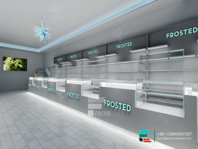 Cannabis Dispensary Interior Design Glass Display Cabinet LED