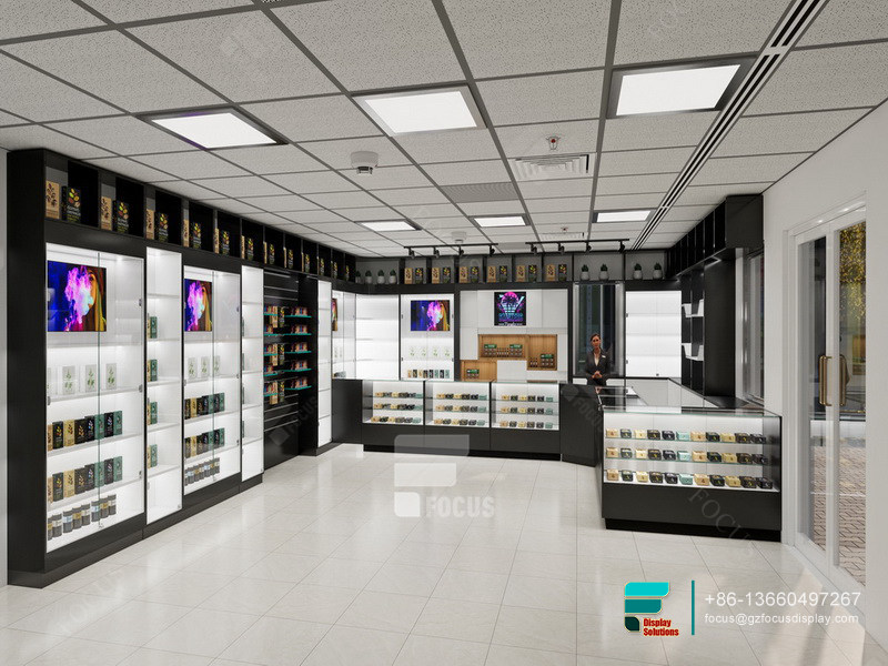 E Cigarette Display Glass Wall Display Vape Shop Design
