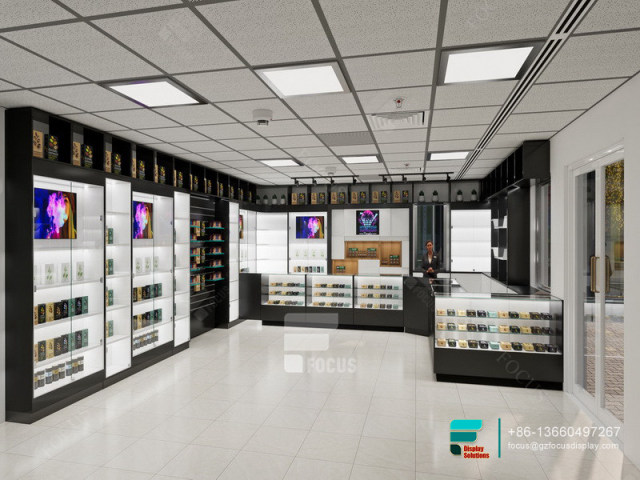 E Cigarette Display Glass Wall Display Vape Shop Design