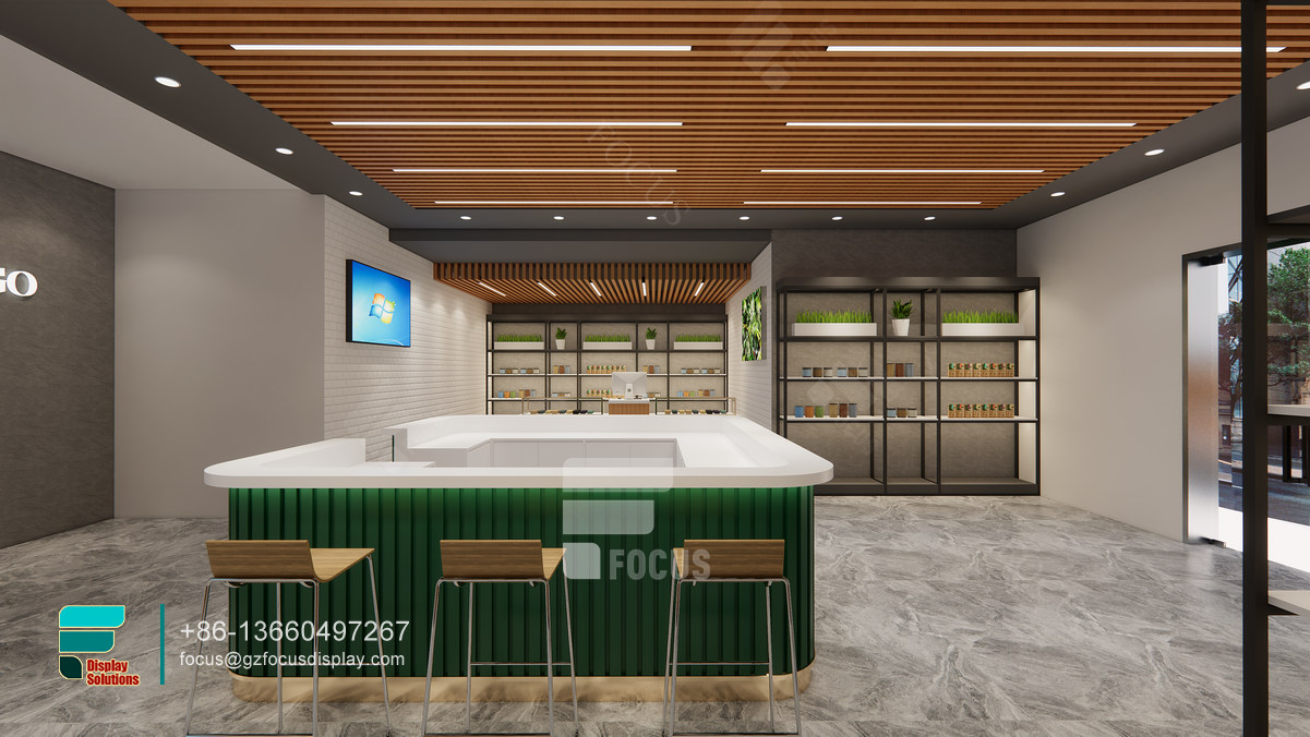 dispensary counter countertop glass display cigarette shelving