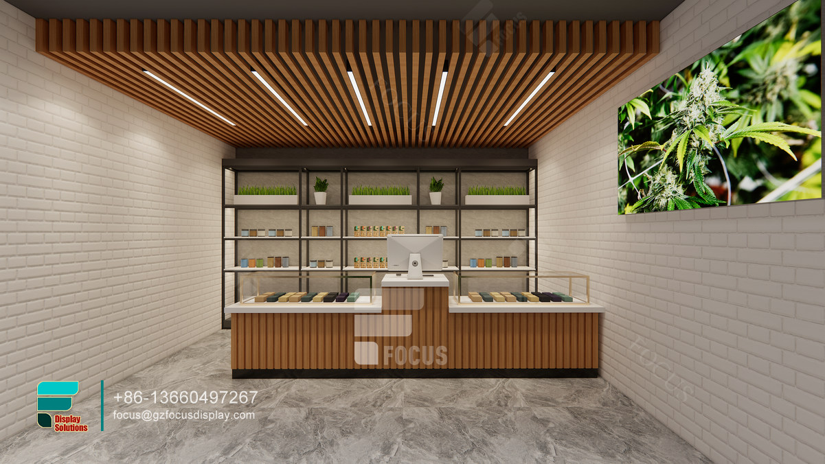 dispensary counter countertop glass display cigarette shelving