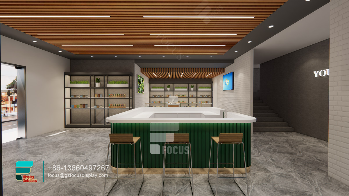 dispensary counter countertop glass display cigarette shelving