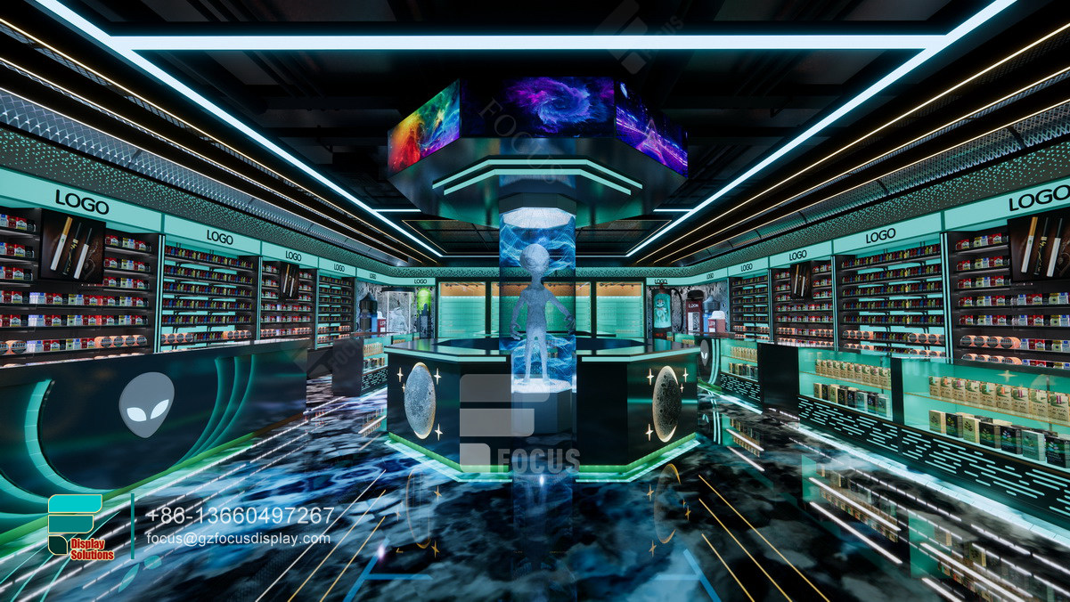 led retail display tobacco display case dispensary design