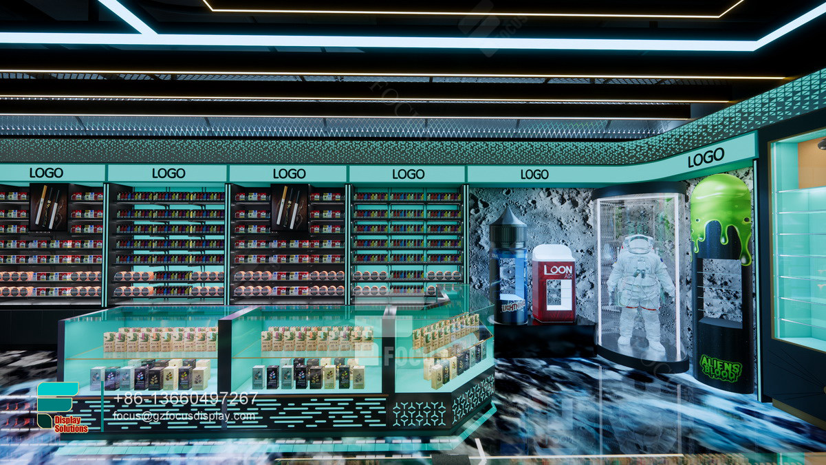 led retail display tobacco display case dispensary design