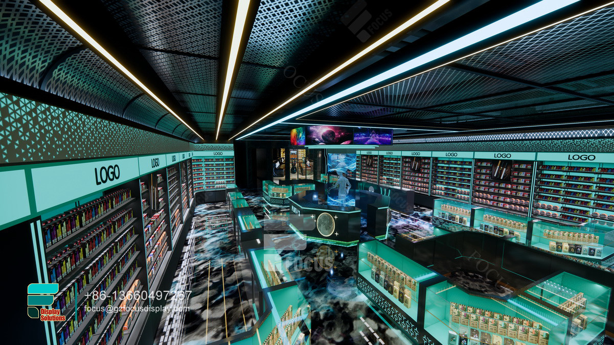led retail display tobacco display case dispensary design