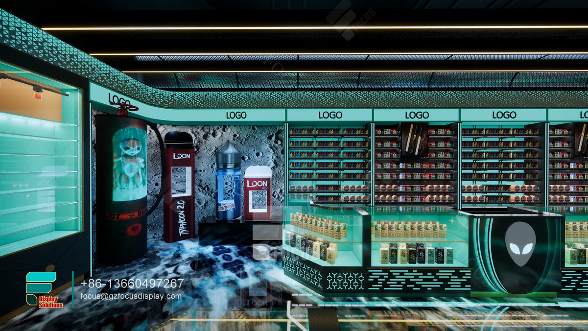 led retail display tobacco display case dispensary design