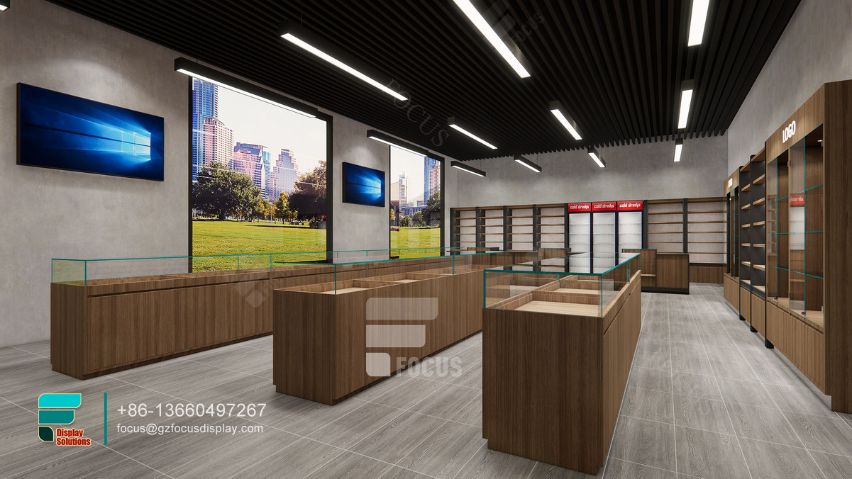 tobacco shop interior design wooden glass display showcase