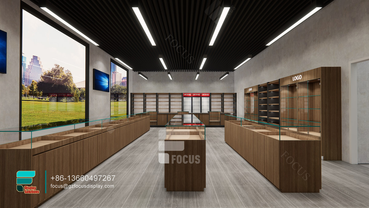 tobacco shop interior design wooden glass display showcase