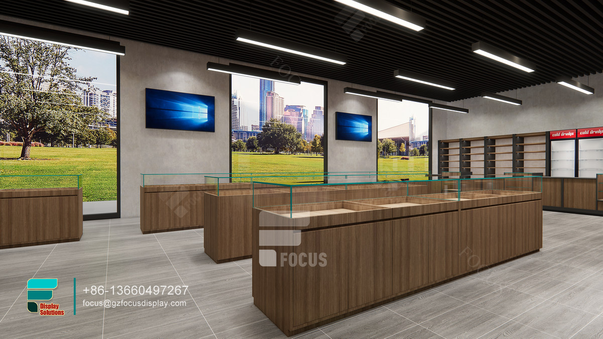 tobacco shop interior design wooden glass display showcase