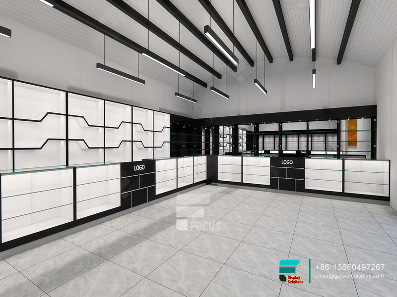 Cigarette Shelves Round Glass Display Cabinet For Stores