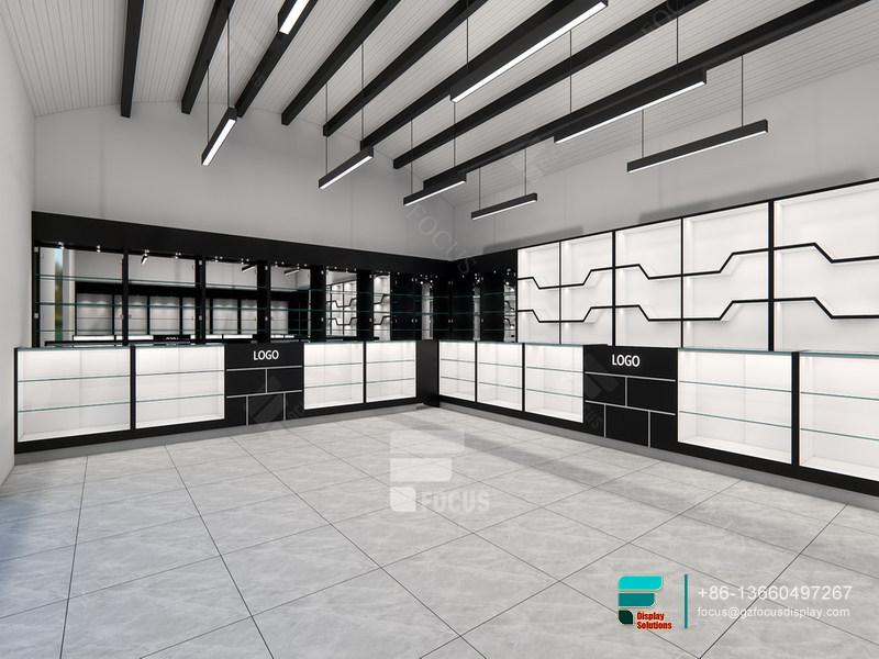 Cigarette Shelves Round Glass Display Cabinet For Stores