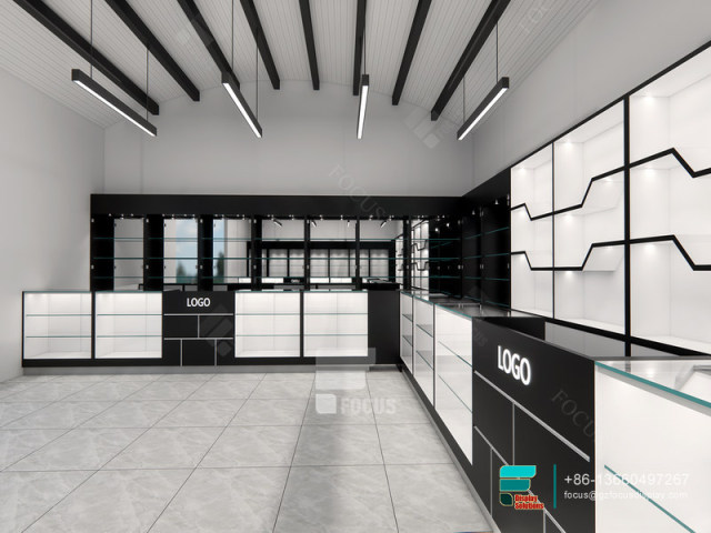 Cigarette Shelves Round Glass Display Cabinet For Stores