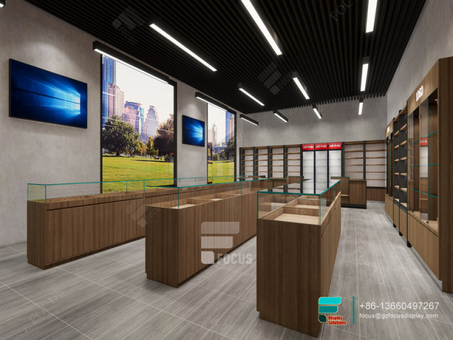 Tobacco Shop Interior Design Wooden Glass Display Showcase