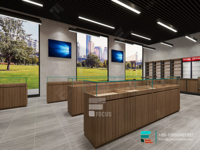 Tobacco Shop Interior Design Wooden Glass Display Showcase