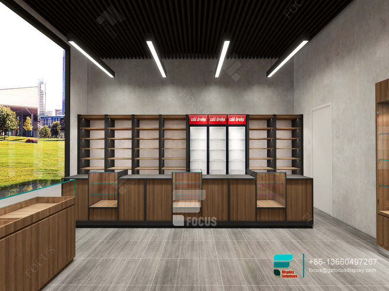 Tobacco Shop Interior Design Wooden Glass Display Showcase