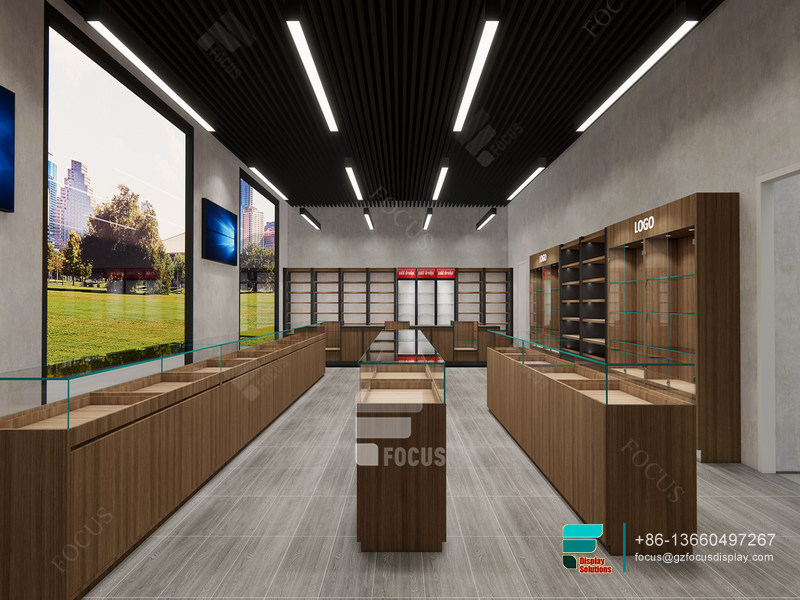 Tobacco Shop Interior Design Wooden Glass Display Showcase