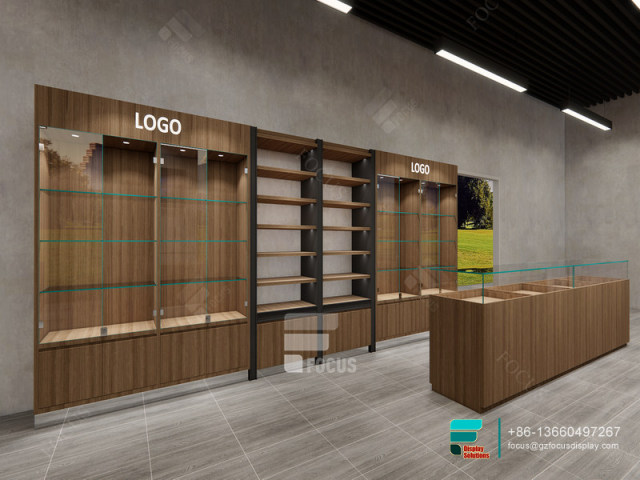 Tobacco Shop Interior Design Wooden Glass Display Showcase