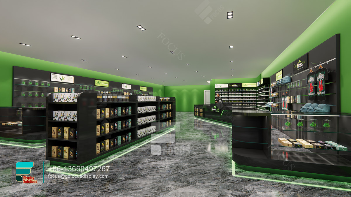 dispensary retail displays glass cabinets smoke shop design