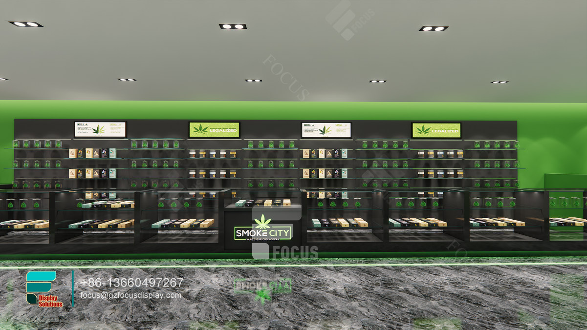 dispensary retail displays glass cabinets smoke shop design
