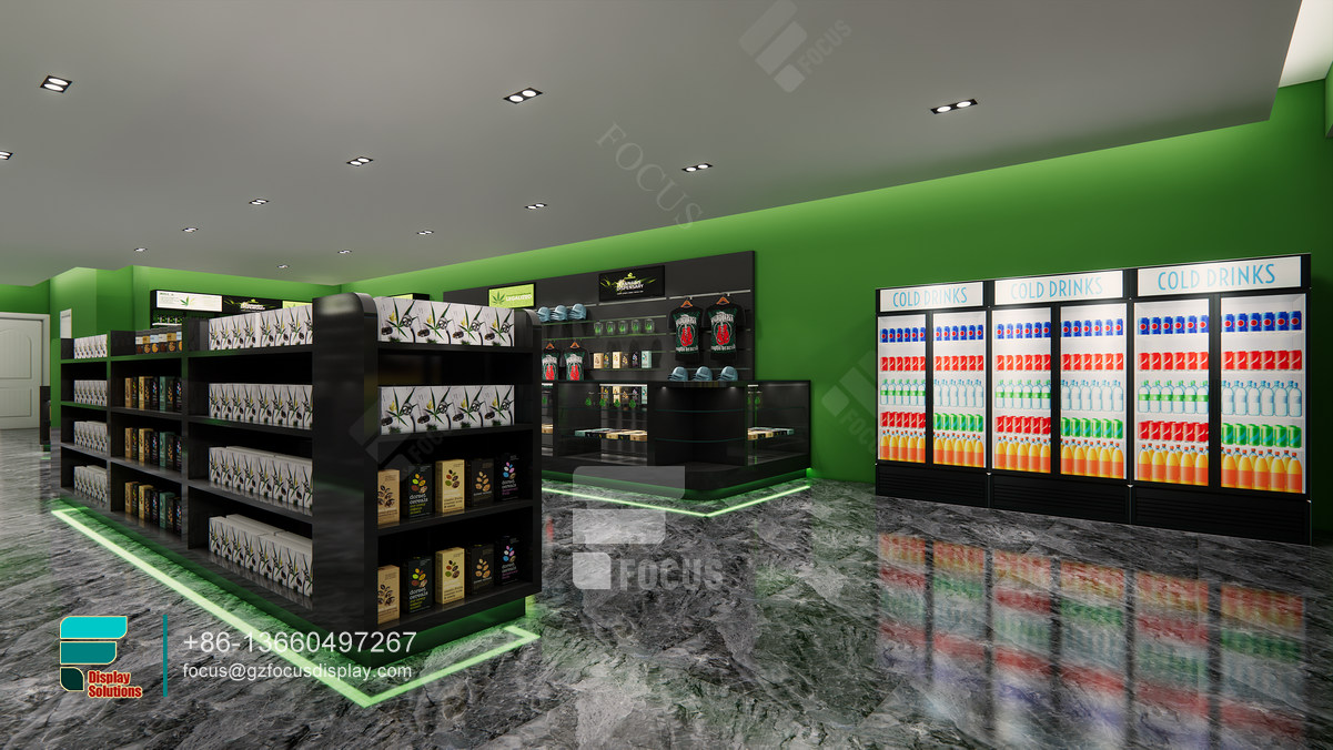 dispensary retail displays glass cabinets smoke shop design
