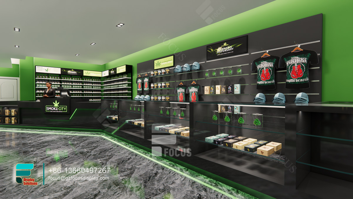 dispensary retail displays glass cabinets smoke shop design