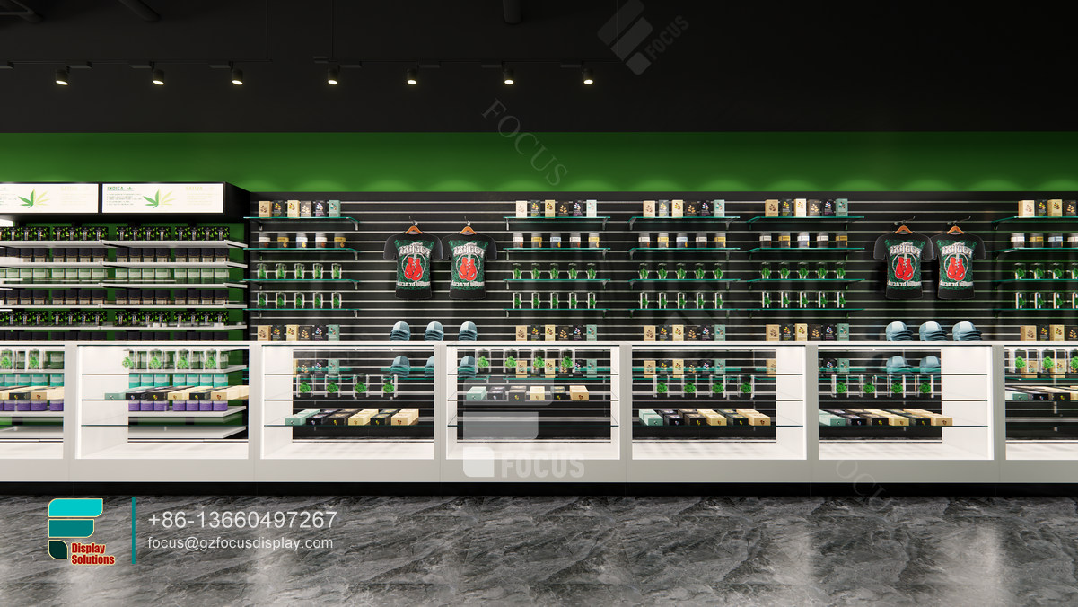 showcase smoke shop glass shelves for retail store