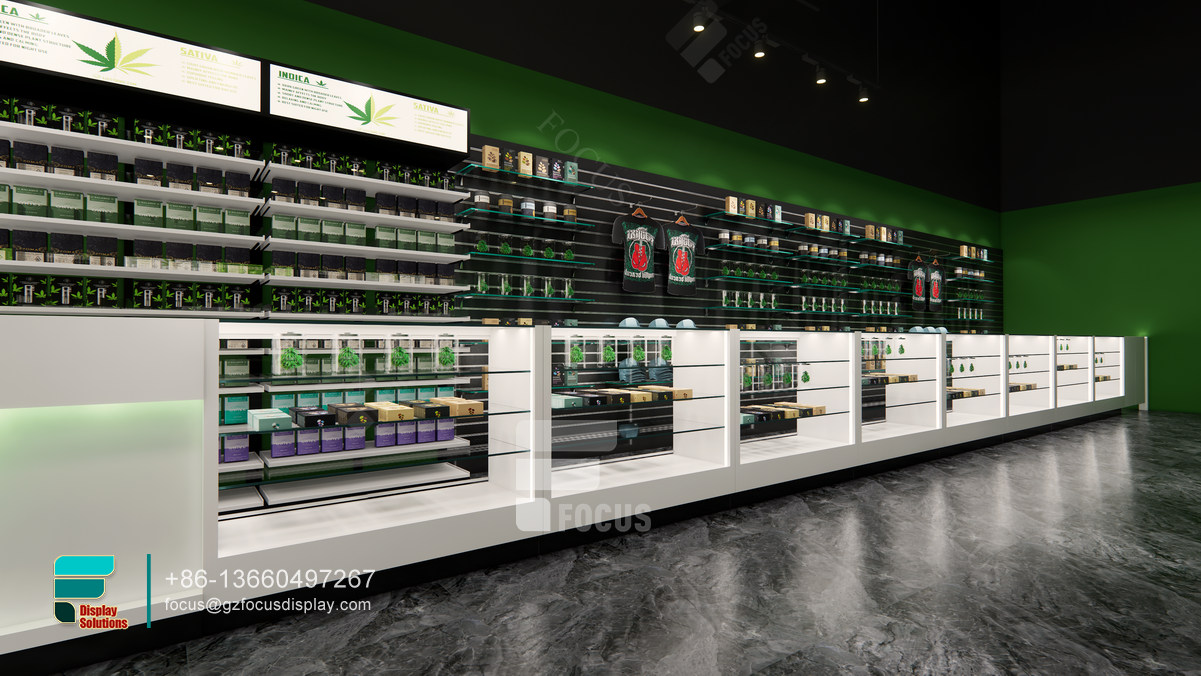 showcase smoke shop glass shelves for retail store