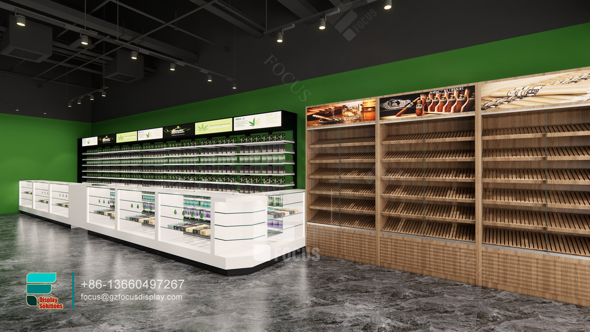 showcase smoke shop glass shelves for retail store