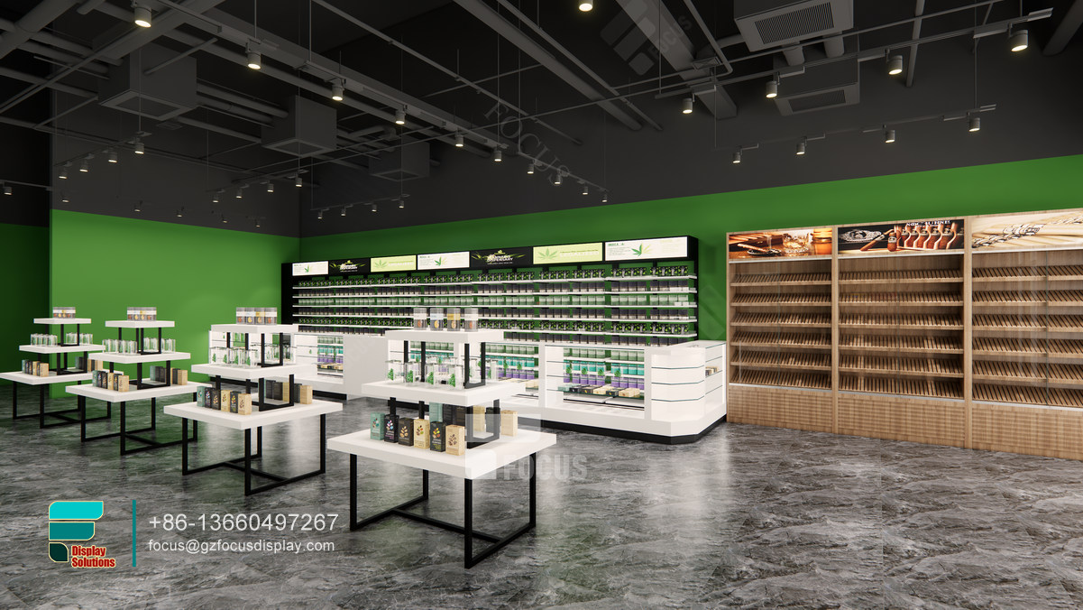 showcase smoke shop glass shelves for retail store