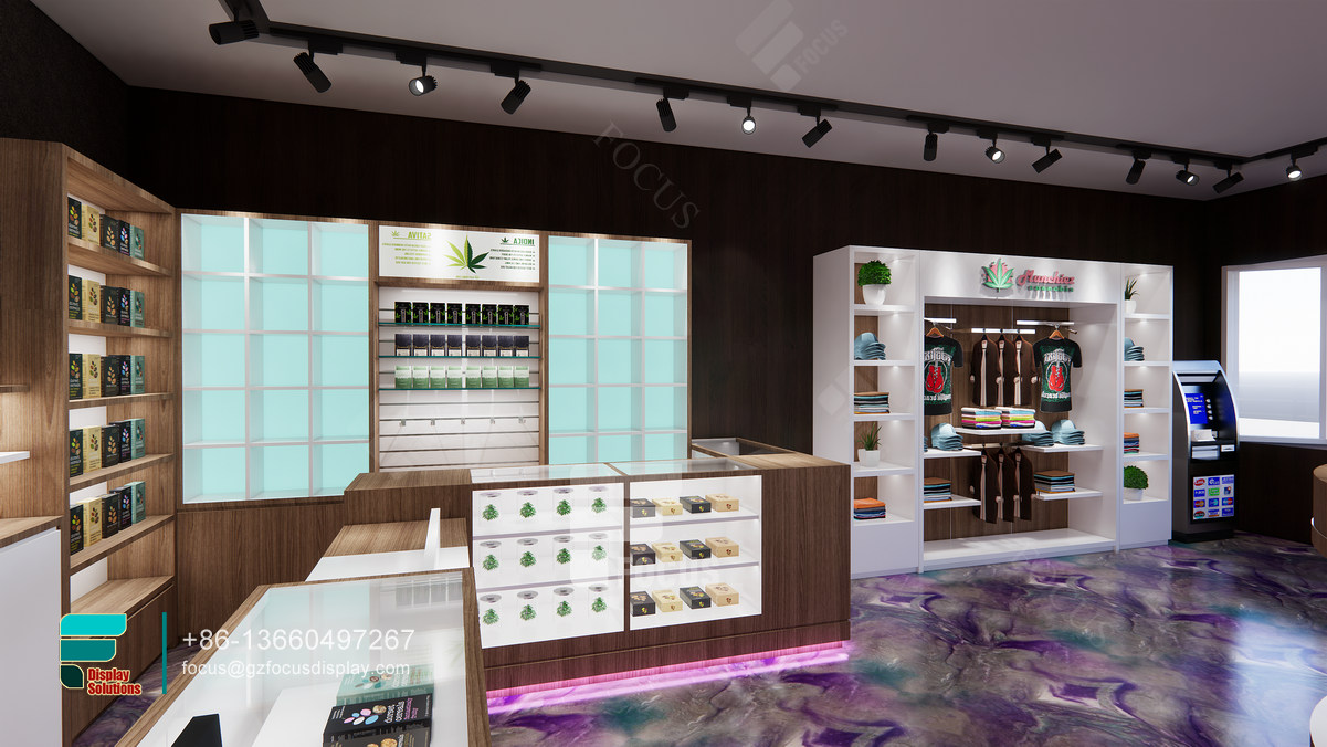 smoke shop display racks boutique dispensary interior design