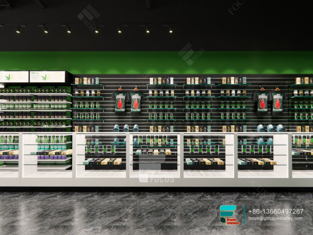 Showcase Smoke Shop Glass Shelves For Retail Store